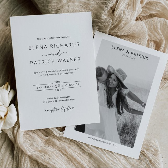 Invitación Boda fotográfica clásica en blanco y negro ELENA (Subido por el creador)