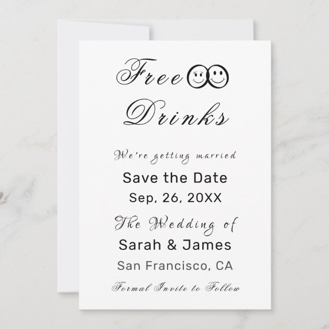 Invitación Boda fotográfica con bebidas gratis divertidas sal (Anverso)