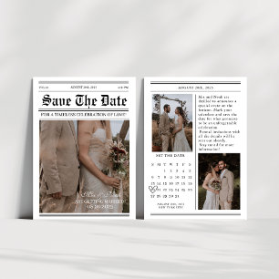 Invitación Boda fotográfica del periódico Calendario guardar 