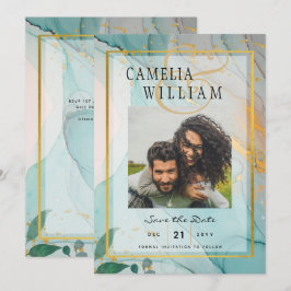 Invitación BODA FOTOGRÁFICA GUARDAR LA FECHA Verde azulada Le