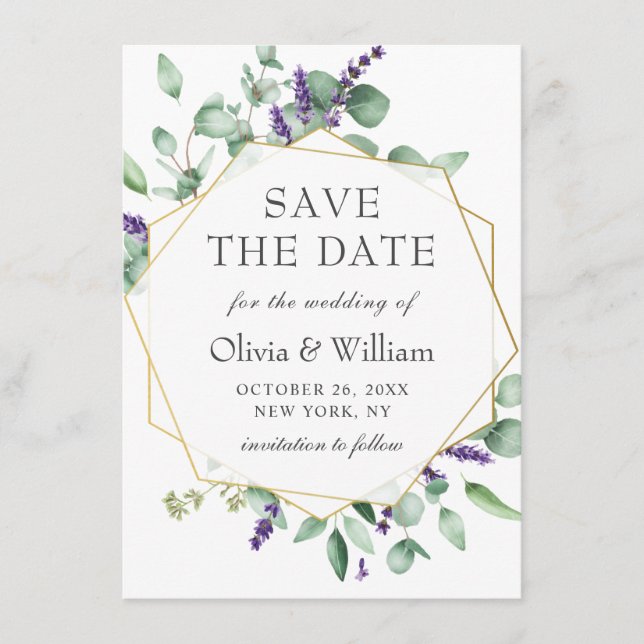 Invitación Boda fotográfica moderna de eucalipto AHORRA LA FE (Anverso)
