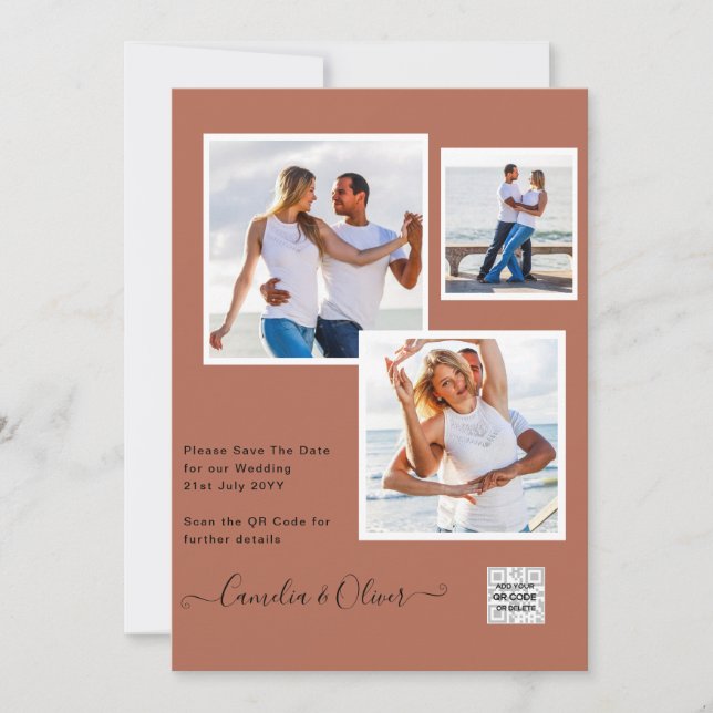 Invitación Boda fotográfica moderna invita a la canela QR COD (Anverso)