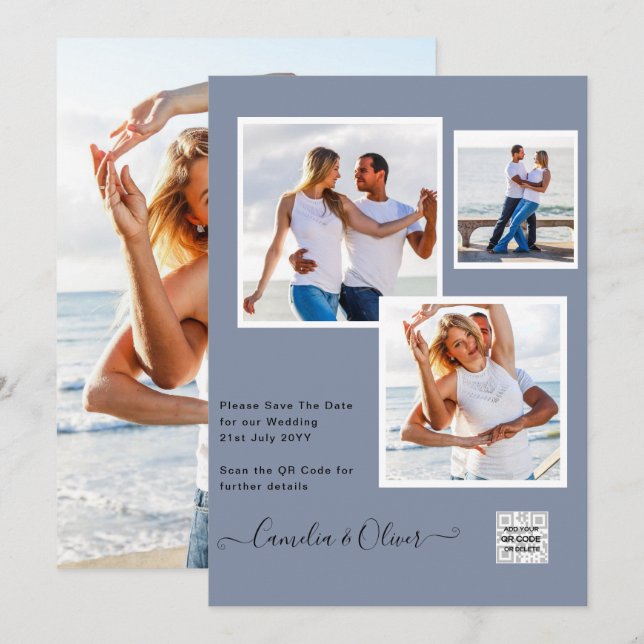 Invitación Boda fotográfica moderna invita a QR CÓDIGO RSVP A (Anverso / Reverso)