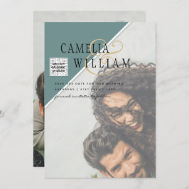 Invitación Boda fotográfica moderna invita a QR CÓDIGO Rsvp V