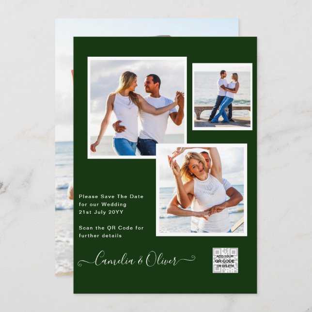 Invitación Boda fotográfica moderna invita a QR CÓDIGO Rsvp V (Anverso / Reverso)