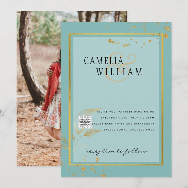 Invitación Boda fotográfica moderna invita al CÓDIGO QR RSVP  (Anverso / Reverso)