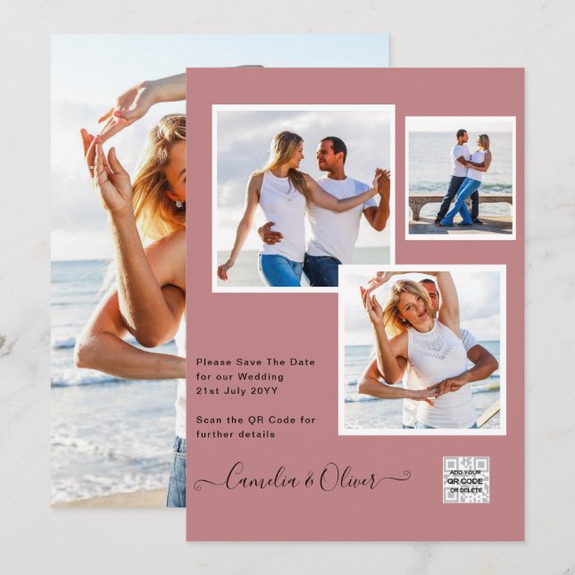 Invitación Boda fotográfica moderna invita al CÓDIGO QR RSVP  (Anverso / Reverso)