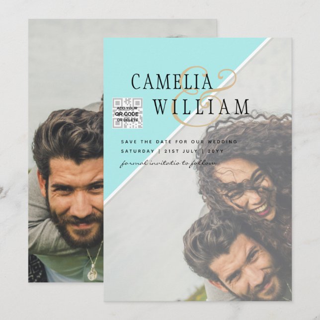 Invitación Boda fotográfica moderna invita al CÓDIGO QR RSVP  (Anverso / Reverso)