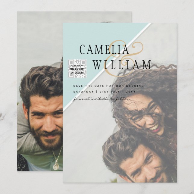 Invitación Boda fotográfica moderna invita al CÓDIGO QR RSVP  (Anverso / Reverso)