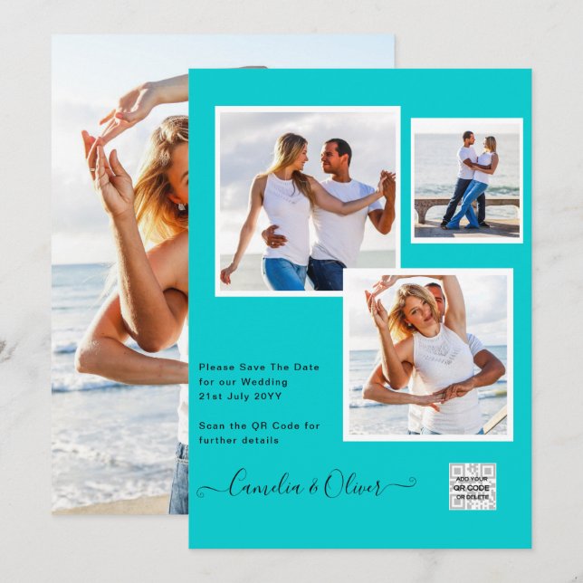 Invitación Boda fotográfica moderna invita al CÓDIGO QR RSVP  (Anverso / Reverso)