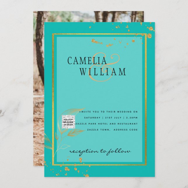 Invitación Boda fotográfica moderna invita al CÓDIGO QR RSVP  (Anverso / Reverso)