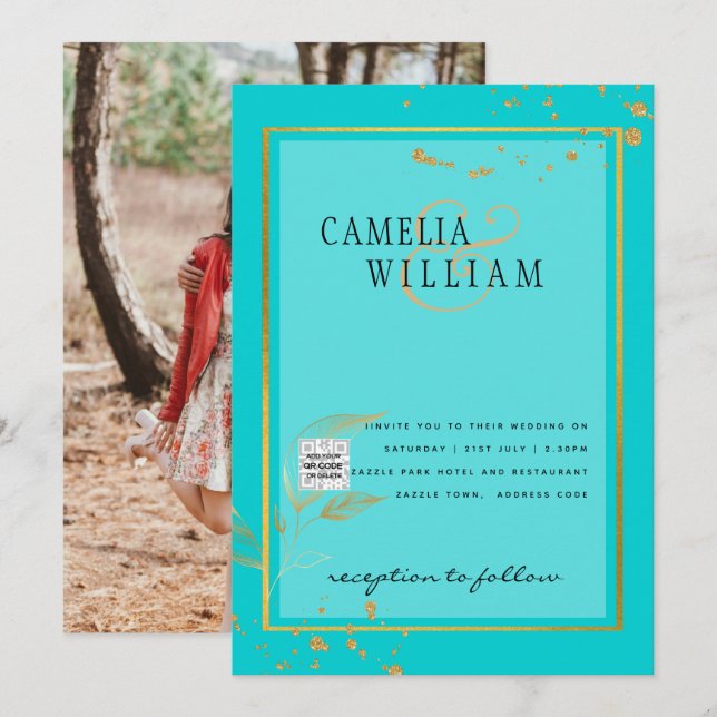 Invitación Boda fotográfica moderna invita al CÓDIGO QR RSVP  (Anverso / Reverso)