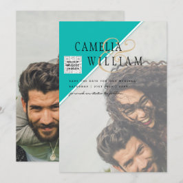 Invitación Boda fotográfica moderna invita al CÓDIGO QR RSVP 