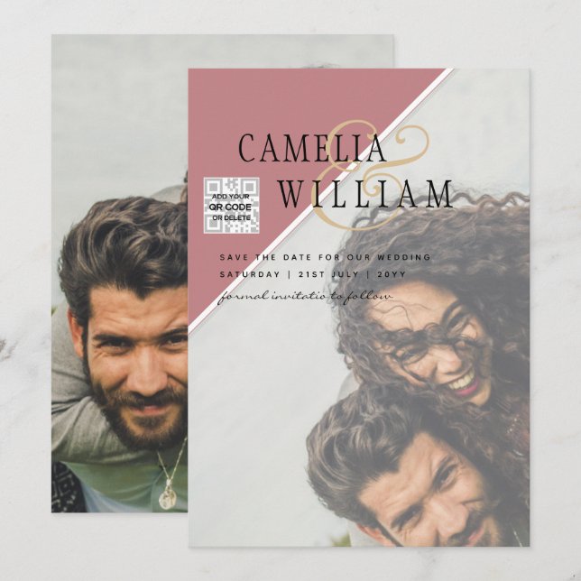 Invitación Boda fotográfica moderna invita al CÓDIGO QR RSVP  (Anverso / Reverso)