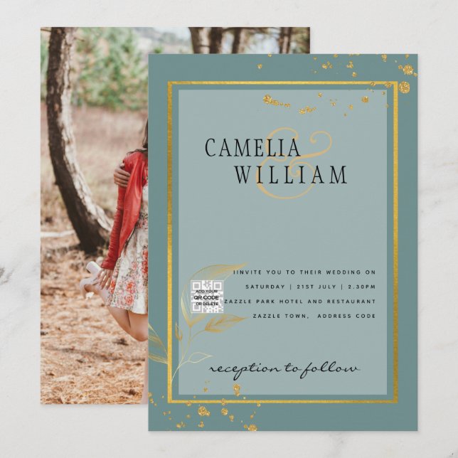 Invitación Boda fotográfica moderna invita al CÓDIGO QR RSVP  (Anverso / Reverso)