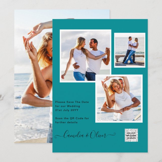 Invitación Boda fotográfica moderna invita al CÓDIGO QR RSVP  (Anverso / Reverso)