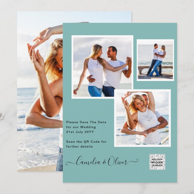 Invitación Boda fotográfica moderna invita al CÓDIGO QR RSVP  (Anverso / Reverso)