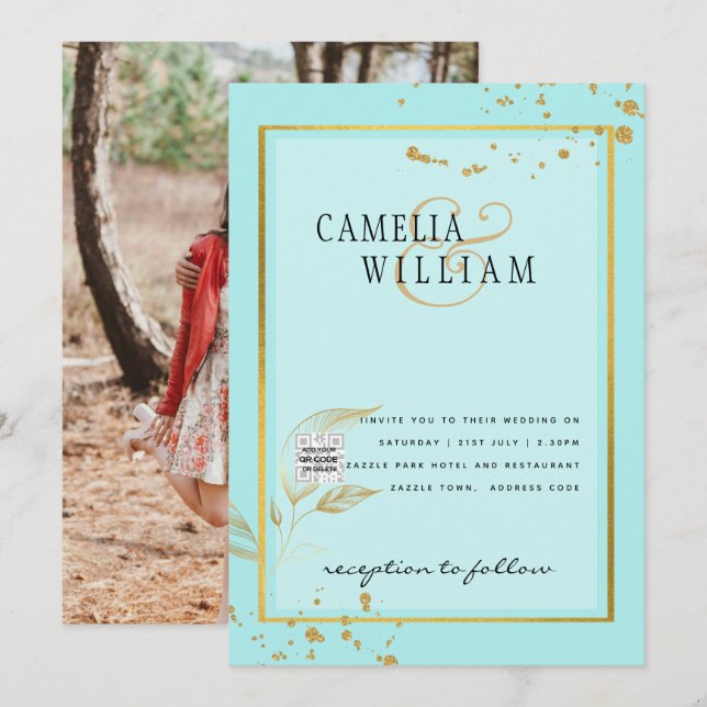 Invitación Boda fotográfica moderna invita al CÓDIGO QR RSVP  (Anverso / Reverso)