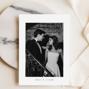 Invitación Boda Fotográfica Simple Blanco Negro Minimalista M