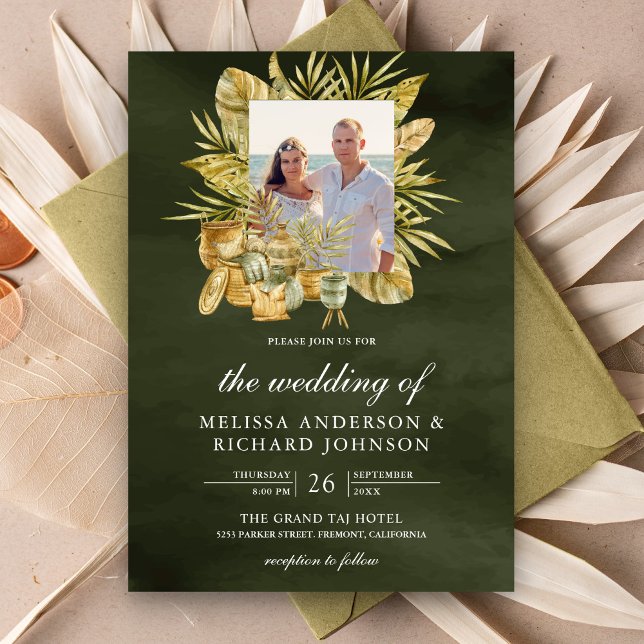 Invitación Boda Fotográfica Tropical Boho Palma Seca Verde Sa (Subido por el creador)
