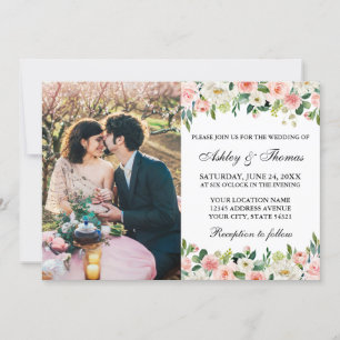 Invitación Boda fotográfico acuarela de color blanco rosado