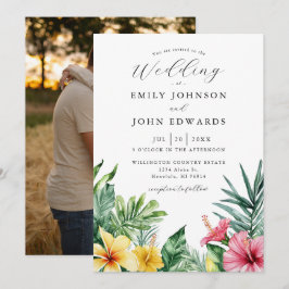 Invitación Boda fotográfico acuarela de flores tropicales de 