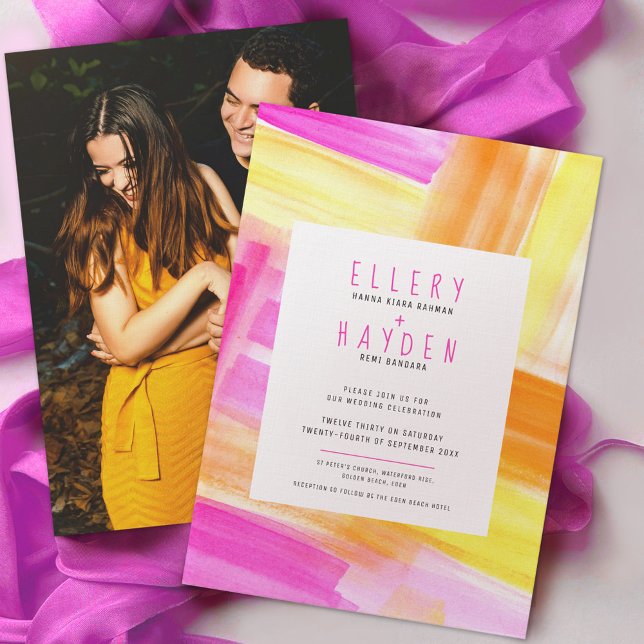 Invitación Boda fotográfico amarillo rosa de arte abstracto b (Subido por el creador)