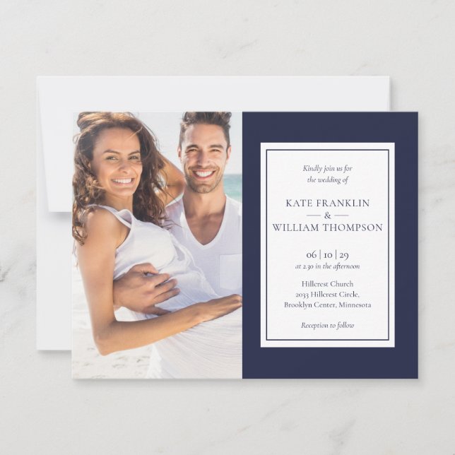 Invitación Boda fotográfico azul de la Marina All In One (Anverso)