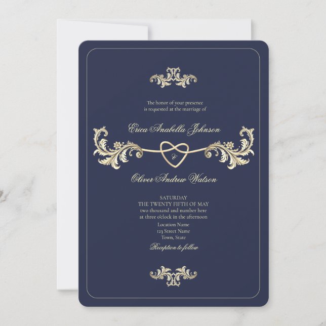 Invitación Boda fotográfico azul de la Marina Clásica (Anverso)