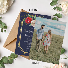 Invitación Boda fotográfico azul de la Marina Floral Radiante