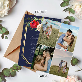 Invitación Boda fotográfico azul de la Marina Floral Radiante