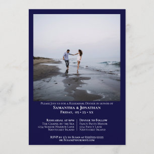 Invitación Boda fotográfico azul de la marina mínima para la 