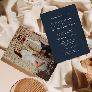 Invitación Boda fotográfico azul de la Marina Minimalista clá