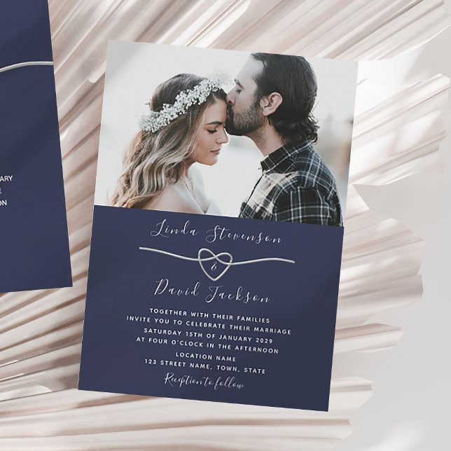 Invitación Boda fotográfico azul de la Marina Moderna (Subido por el creador)