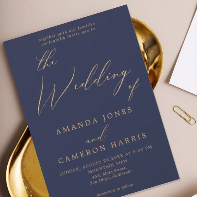 Invitación Boda fotográfico azul de la Marina Romántica de Or (Subido por el creador)