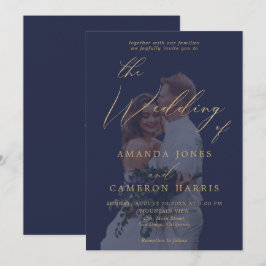 Invitación Boda fotográfico azul de la Marina Romántica de Or