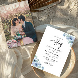 Invitación Boda fotográfico azul vintage Dusty