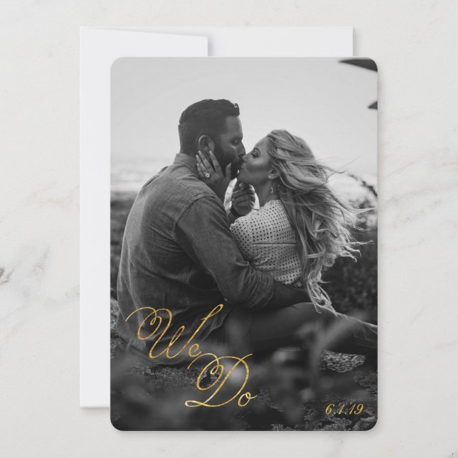 Invitación Boda fotográfico Black Gold Lace| Nosotros hacemos (Anverso)