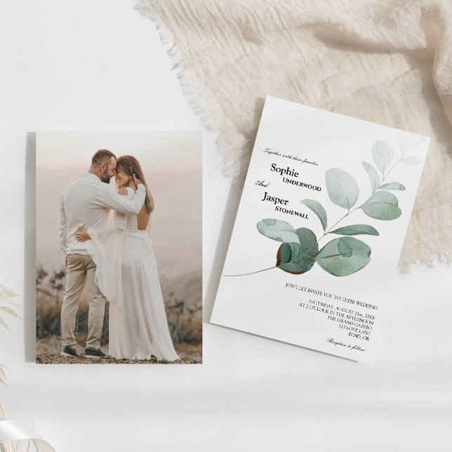 Invitación Boda fotográfico blanco de la vegetación moderna (Subido por el creador)