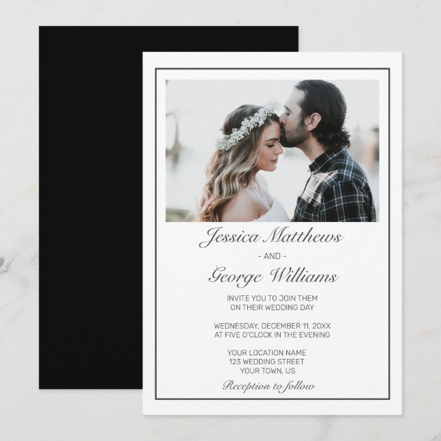 Invitación Boda fotográfico blanco Minimalista moderno (Anverso / Reverso)