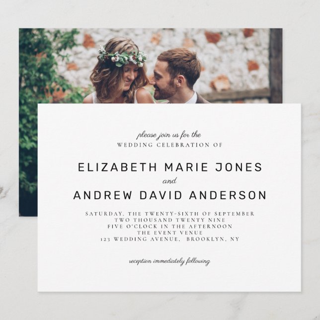Invitación Boda fotográfico blanco negro clásico y eterno (Anverso / Reverso)