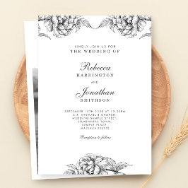 Invitación Boda fotográfico blanco negro con flores de época