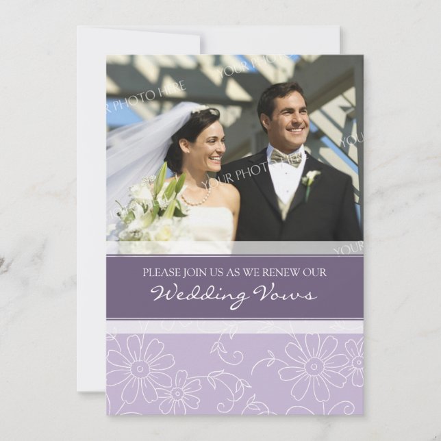 Invitación Boda fotográfico blanco púrpura invita a renovació (Anverso)