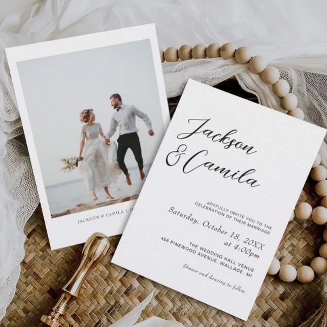 Invitación Boda fotográfico blanco y negro de caligrafía (Subido por el creador)