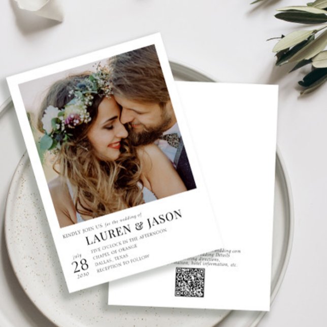 Invitación Boda fotográfico blanco y negro de código QR moder (Subido por el creador)
