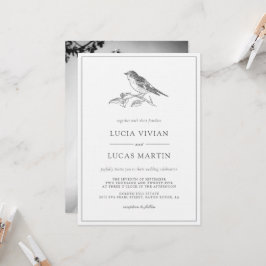 Invitación Boda fotográfico blanco y negro de pájaro vintage