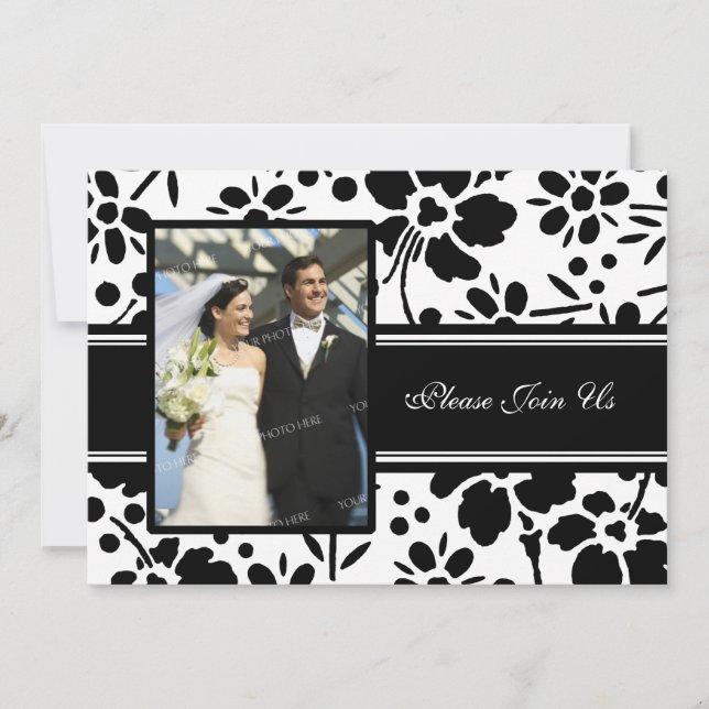 Invitación Boda fotográfico blanco y negro invita a renovació (Anverso)
