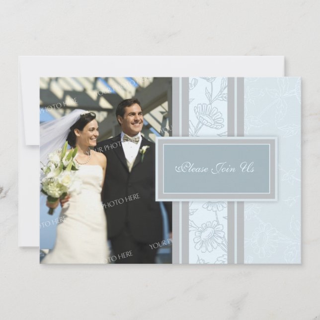 Invitación Boda fotográfico Blue Floral invita a renovación (Anverso)