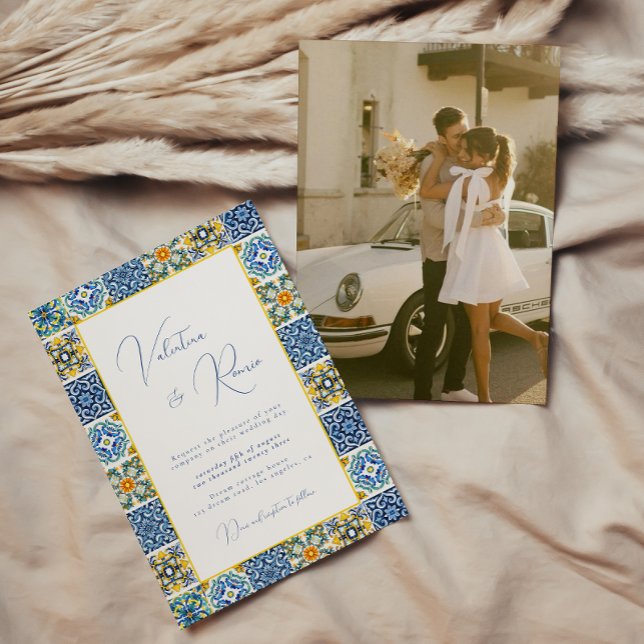 Invitación Boda fotográfico Blue Mediterranean Tile y citrus (Subido por el creador)