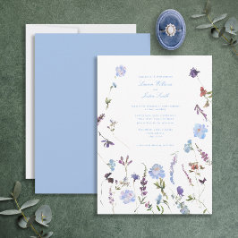 Invitación Boda fotográfico Blue Purple Floral Botanical Scri